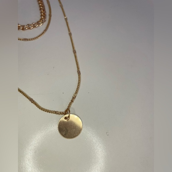3-Layered Gold-Tone Chain Link Necklace with Mini Round Coin Charm Pendant - Picture 4 of 11
